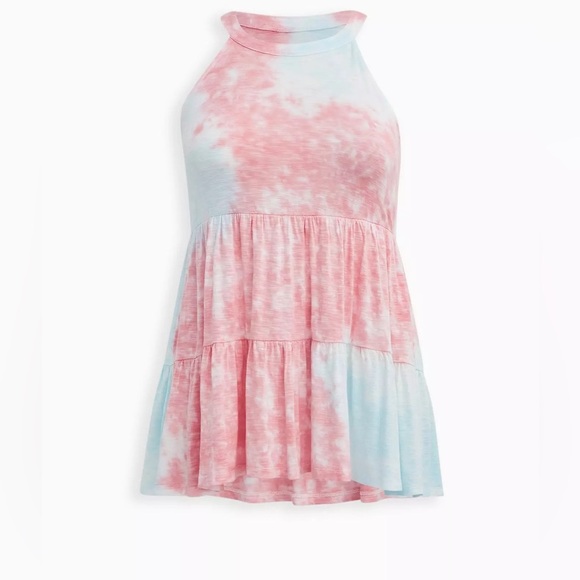 ❤️2/$30❤️[3/3X]Torrid Super Soft High Neck Babydoll Tank Pink Tie-Dye Top - Picture 3 of 9